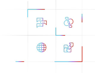 Abstract graphic of a puzzle, chat bubble and conversation bubble